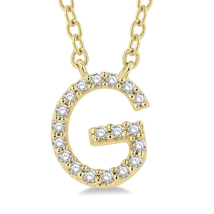 1/20 Ctw Initial 'G' Round Cut Diamond Pendant With Chain in 10K Yellow Gold