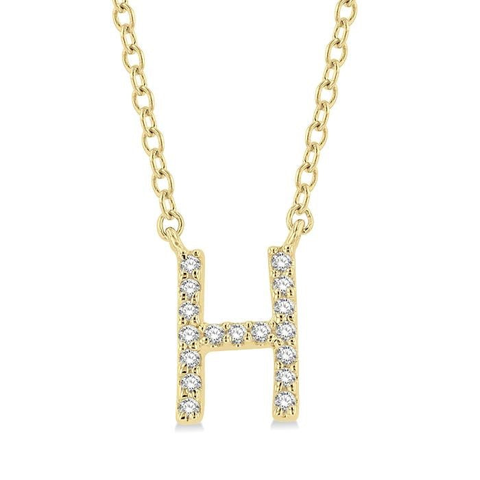 1/20 Ctw Initial 'H' Round Cut Diamond Pendant With Chain in 10K Yellow Gold