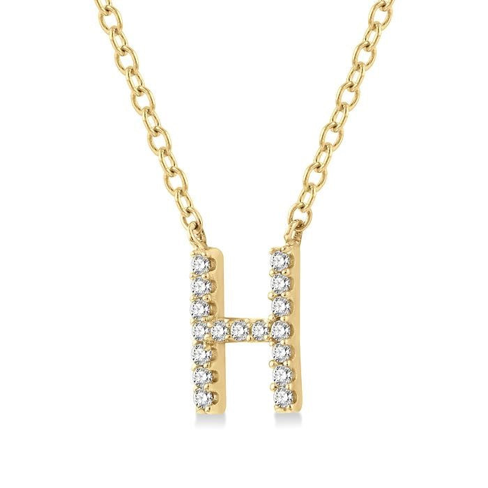 1/20 Ctw Initial 'H' Round Cut Diamond Pendant With Chain in 10K Yellow Gold
