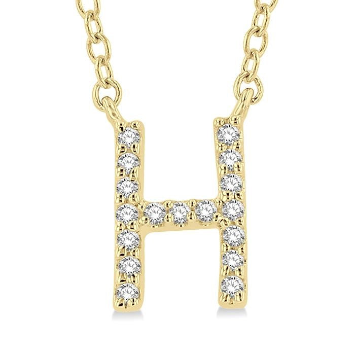 1/20 Ctw Initial 'H' Round Cut Diamond Pendant With Chain in 10K Yellow Gold