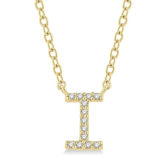 1/20 Ctw Initial 'I' Round Cut Diamond Pendant With Chain in 10K Yellow Gold