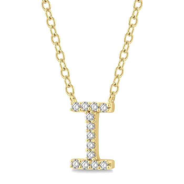 1/20 Ctw Initial 'I' Round Cut Diamond Pendant With Chain in 10K Yellow Gold