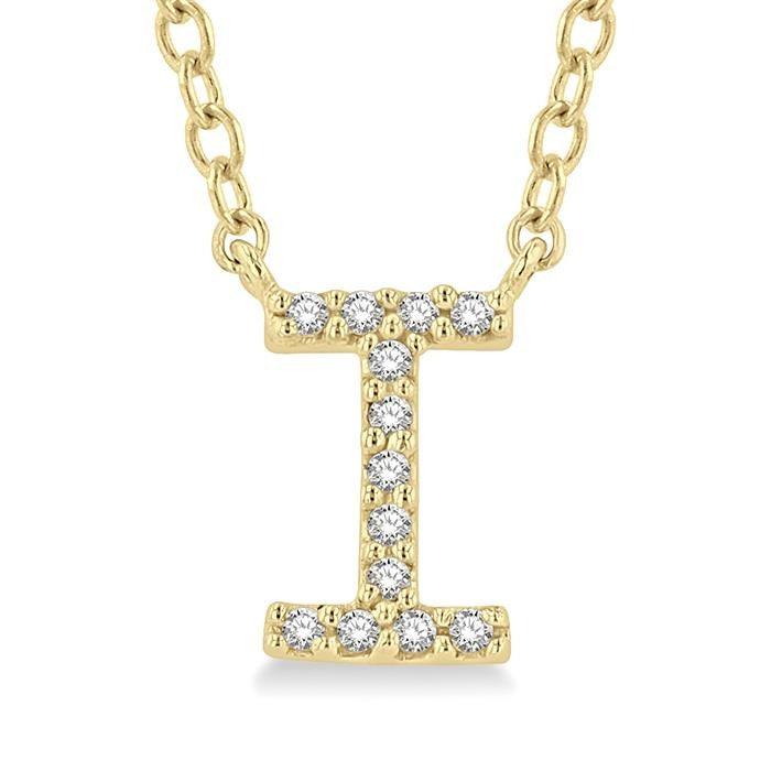 1/20 Ctw Initial 'I' Round Cut Diamond Pendant With Chain in 10K Yellow Gold