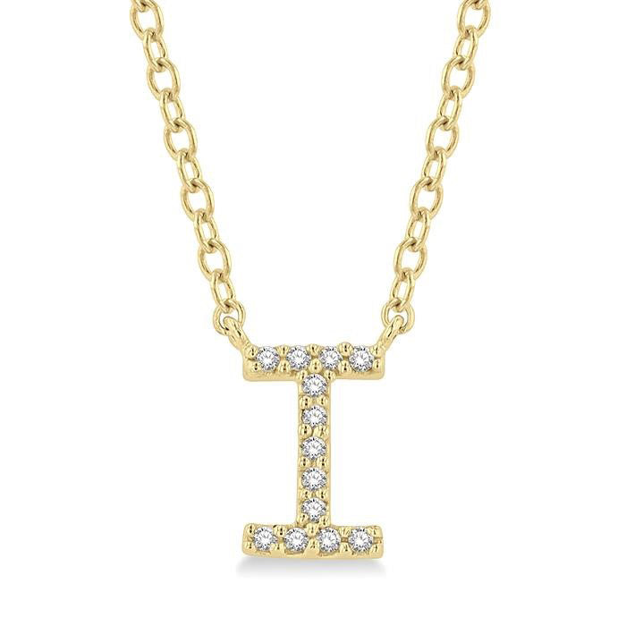 1/20 Ctw Initial 'I' Round Cut Diamond Pendant With Chain in 10K Yellow Gold