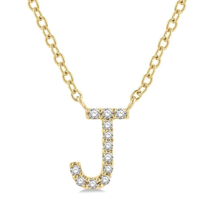1/20 Ctw Initial 'J' Round Cut Diamond Pendant With Chain in 10K Yellow Gold