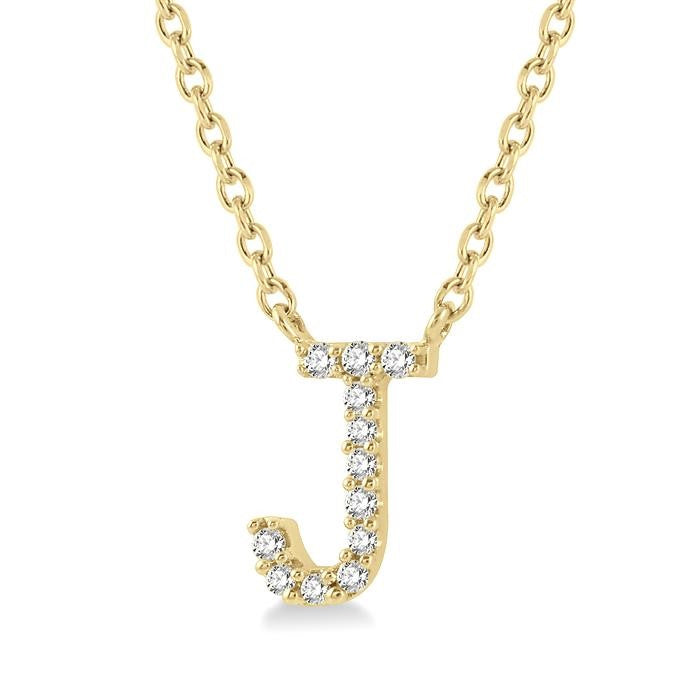 1/20 Ctw Initial 'J' Round Cut Diamond Pendant With Chain in 10K Yellow Gold