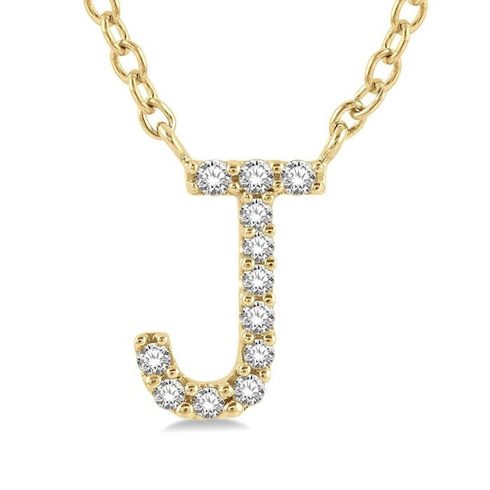 1/20 Ctw Initial 'J' Round Cut Diamond Pendant With Chain in 10K Yellow Gold