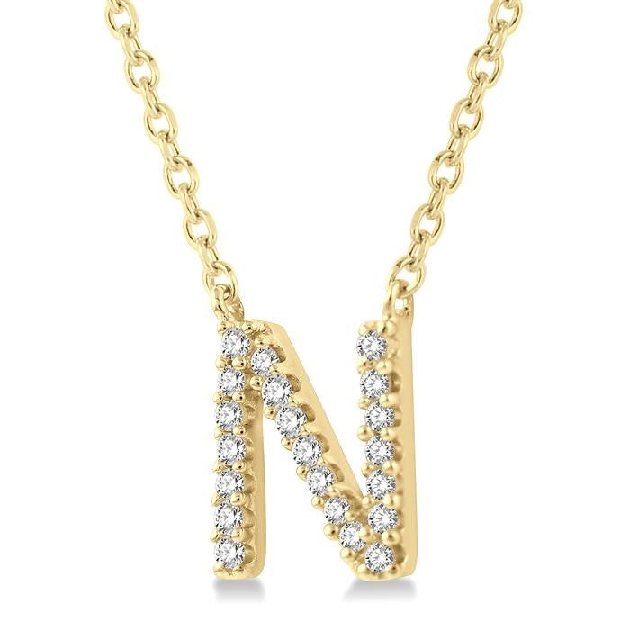 1/20 Ctw Initial 'N' Round Cut Diamond Pendant With Chain in 10K Yellow Gold