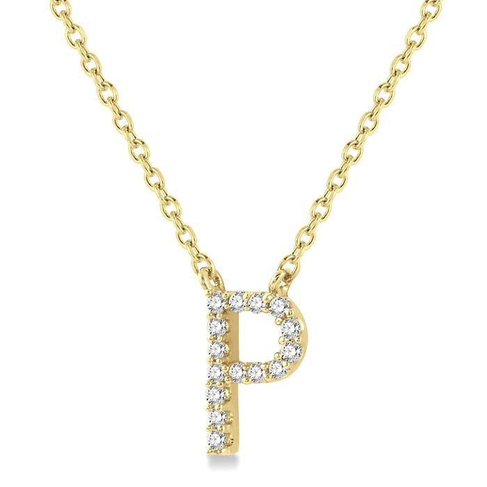 Maia Vellum Block 'P' Initial Diamond Pendant
