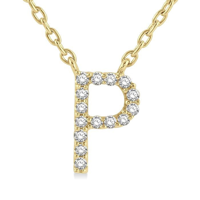 Maia Vellum Block 'P' Initial Diamond Pendant