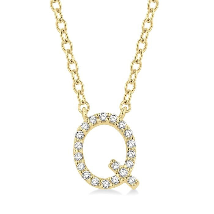 1/20 Ctw Initial 'Q' Round Cut Diamond Pendant With Chain in 10K Yellow Gold