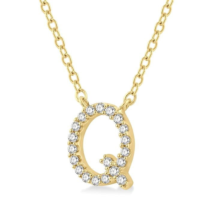 1/20 Ctw Initial 'Q' Round Cut Diamond Pendant With Chain in 10K Yellow Gold