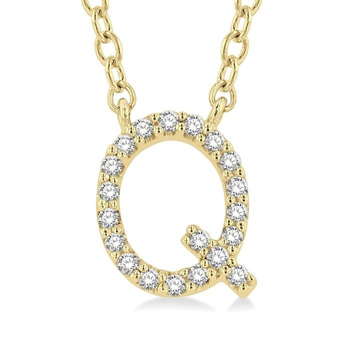 1/20 Ctw Initial 'Q' Round Cut Diamond Pendant With Chain in 10K Yellow Gold