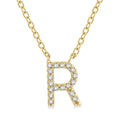 1/20 Ctw Initial 'R' Round Cut Diamond Pendant With Chain in 10K Yellow Gold