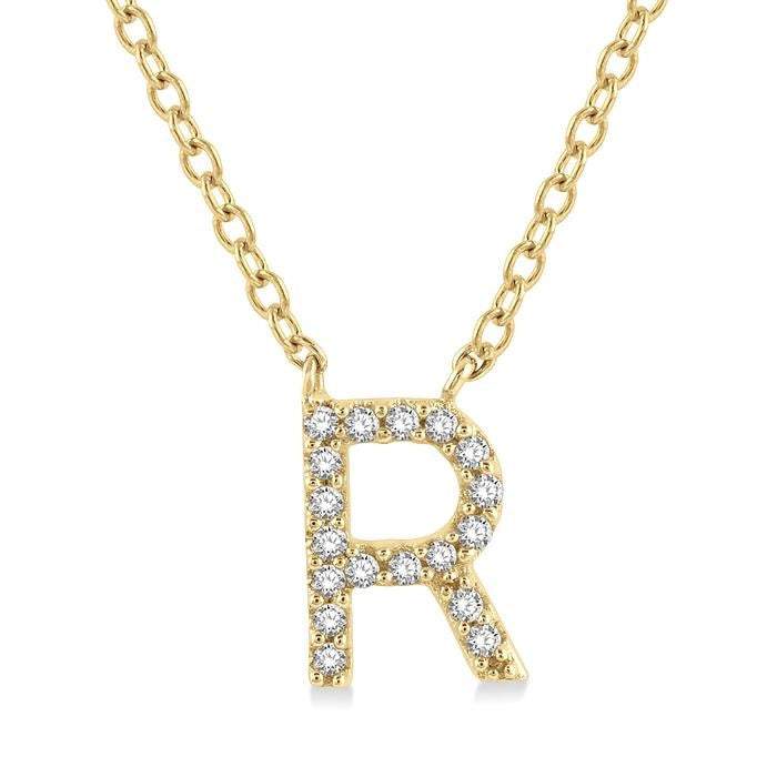 1/20 Ctw Initial 'R' Round Cut Diamond Pendant With Chain in 10K Yellow Gold