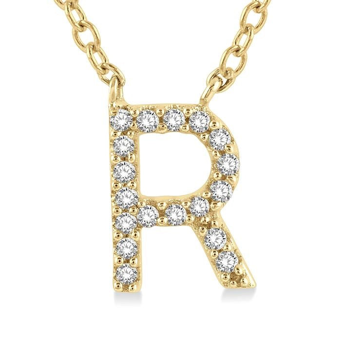 1/20 Ctw Initial 'R' Round Cut Diamond Pendant With Chain in 10K Yellow Gold