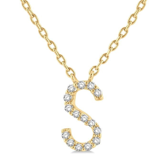 1/20 Ctw Initial 'S' Round Cut Diamond Pendant With Chain in 10K Yellow Gold