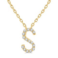 1/20 Ctw Initial 'S' Round Cut Diamond Pendant With Chain in 10K Yellow Gold
