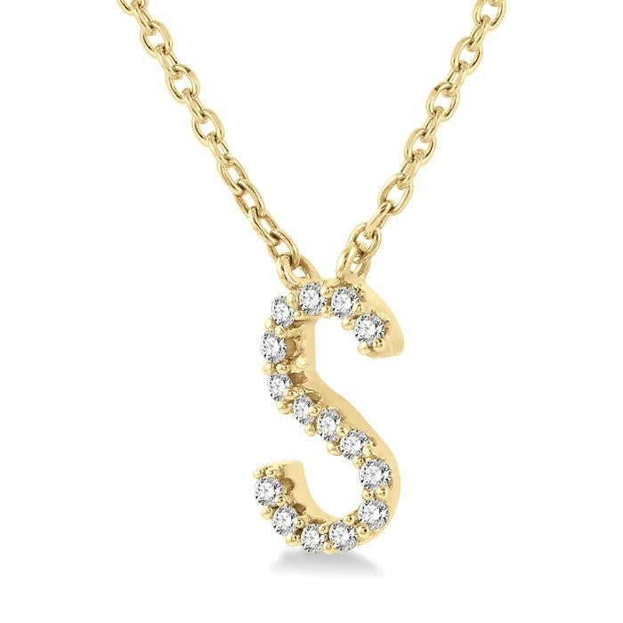 1/20 Ctw Initial 'S' Round Cut Diamond Pendant With Chain in 10K Yellow Gold