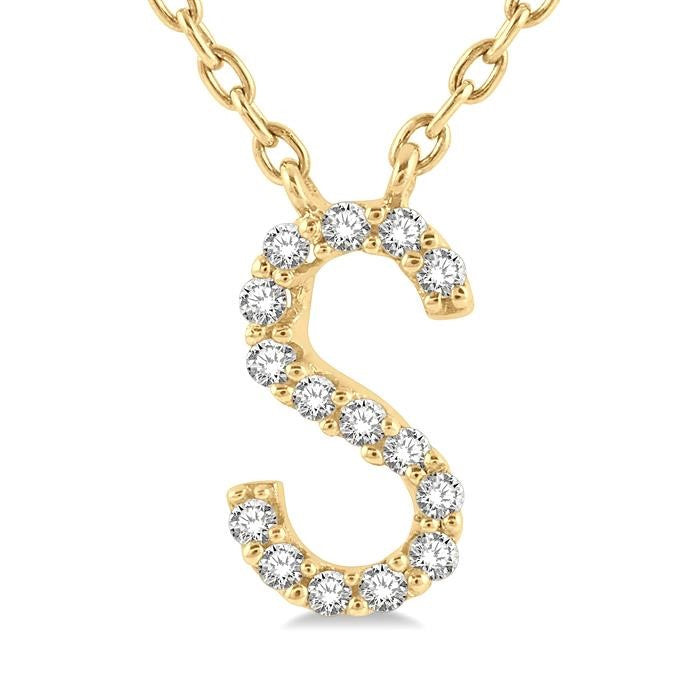 1/20 Ctw Initial 'S' Round Cut Diamond Pendant With Chain in 10K Yellow Gold