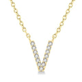 1/20 Ctw Initial 'V' Round Cut Diamond Pendant With Chain in 10K Yellow Gold