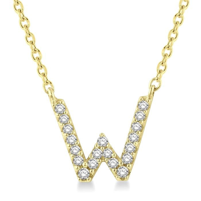 1/20 Ctw Initial 'W' Round Cut Diamond Pendant With Chain in 10K Yellow Gold