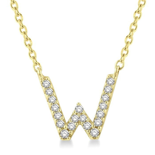 1/20 Ctw Initial 'W' Round Cut Diamond Pendant With Chain in 10K Yellow Gold
