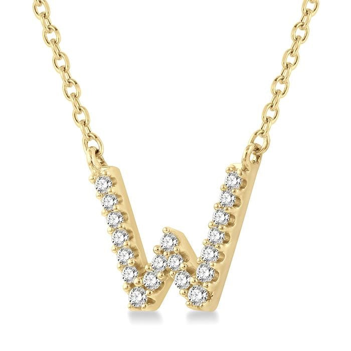 1/20 Ctw Initial 'W' Round Cut Diamond Pendant With Chain in 10K Yellow Gold