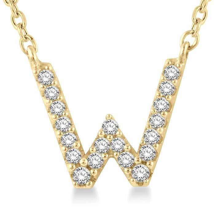 1/20 Ctw Initial 'W' Round Cut Diamond Pendant With Chain in 10K Yellow Gold