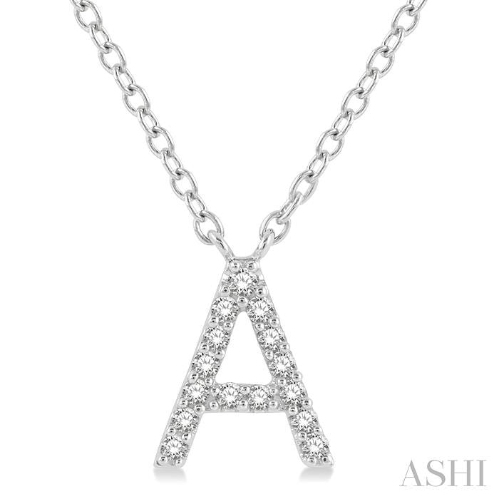 1/20 Ctw Initial 'A' Round Cut Diamond Pendant With Chain in 10K White Gold