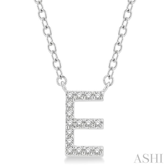 1/20 Ctw Initial 'E' Round Cut Diamond Pendant With Chain in 10K White Gold