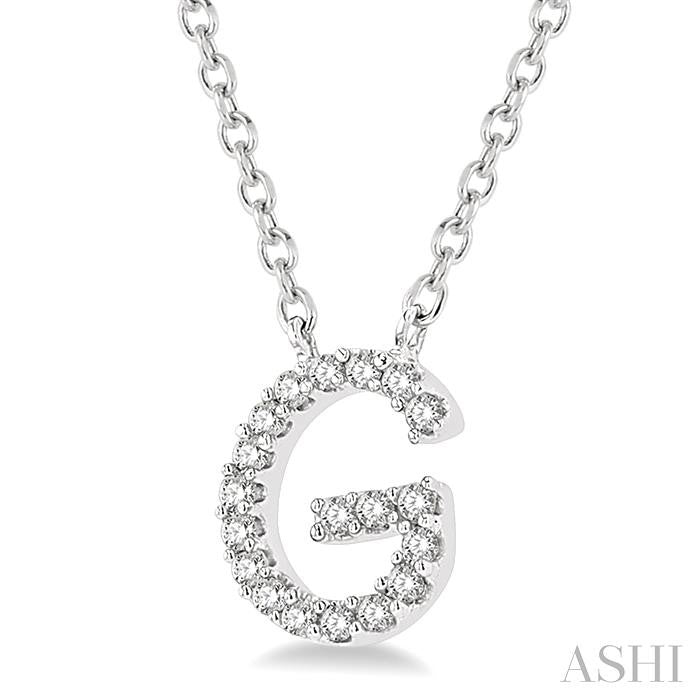 1/20 Ctw Initial 'G' Round Cut Diamond Pendant With Chain in 10K White Gold