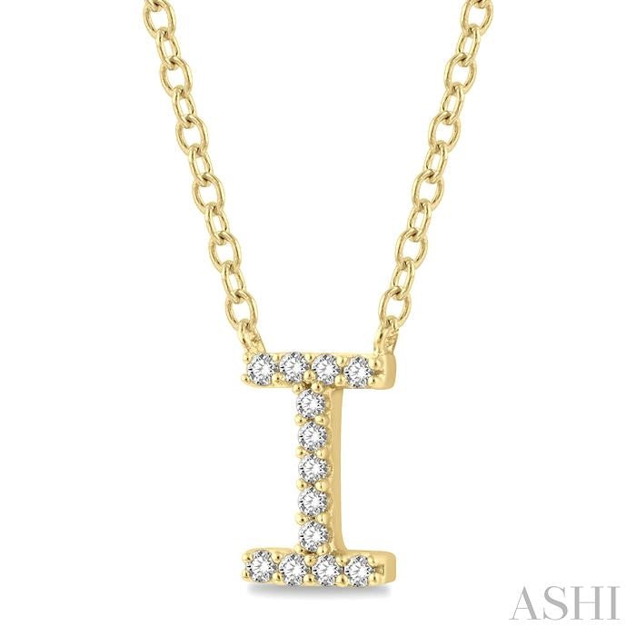 1/20 Ctw Initial 'I' Round Cut Diamond Pendant With Chain in 10K Yellow Gold