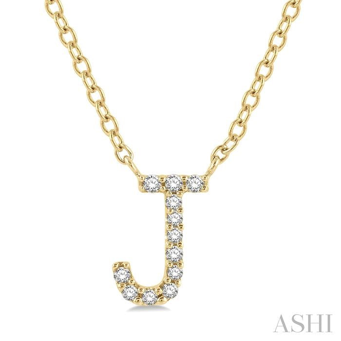1/20 Ctw Initial 'J' Round Cut Diamond Pendant With Chain in 10K Yellow Gold