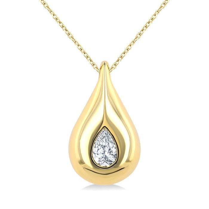 1/4 Ctw Teardrop Pear Cut Diamond Fashion Pendant With Chain in 14K Yellow Gold