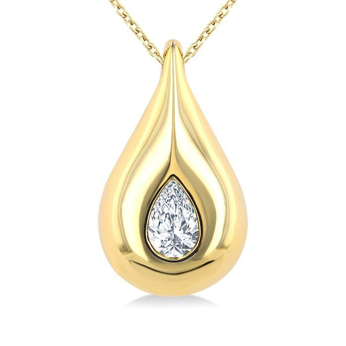 1/4 Ctw Teardrop Pear Cut Diamond Fashion Pendant With Chain in 14K Yellow Gold