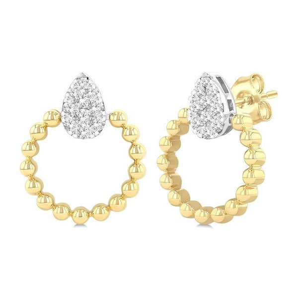 1/4 Ctw Round Cut Diamond Bead Shank Pear Shape Shine Bright Earrings in 10K Yellow and White Gold