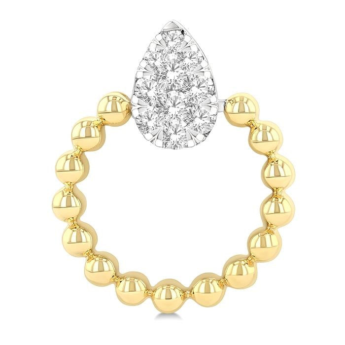 1/4 Ctw Round Cut Diamond Bead Shank Pear Shape Shine Bright Earrings in 10K Yellow and White Gold
