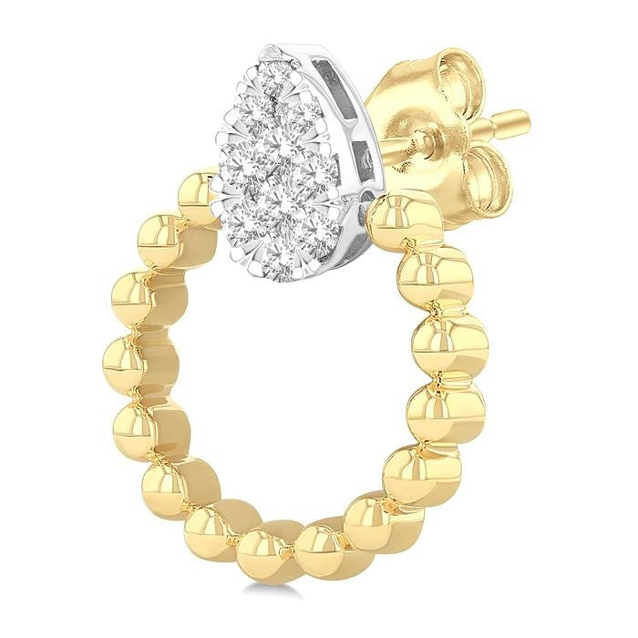 1/4 Ctw Round Cut Diamond Bead Shank Pear Shape Shine Bright Earrings in 10K Yellow and White Gold