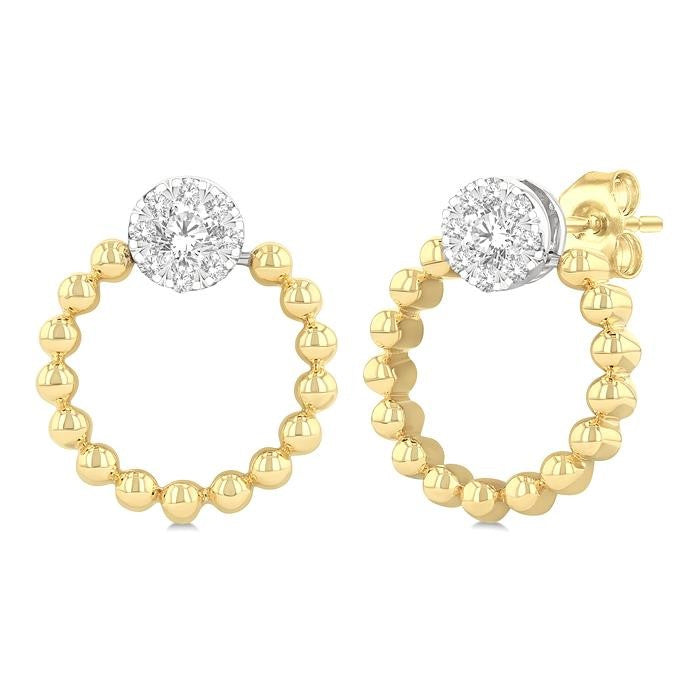 1/4 Ctw Round Cut Diamond Bead Shank Round Shape Shine Bright Earrings in 10K Yellow and White Gold