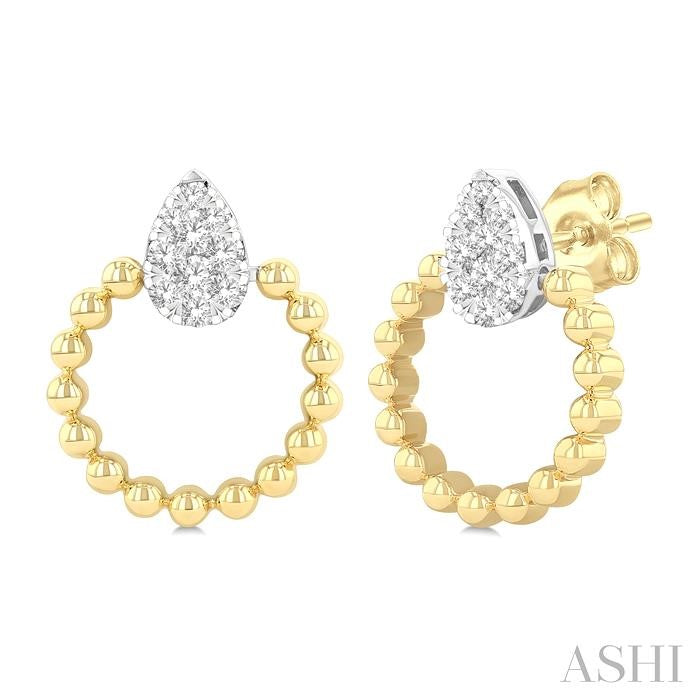 1/4 Ctw Round Cut Diamond Bead Shank Pear Shape Shine Bright Earrings in 10K Yellow and White Gold