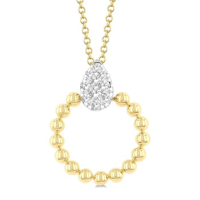 1/6 Ctw Round Cut Diamond Bead Shank Pear Shape Shine Bright Pendant With Chain in 10K Yellow and White Gold