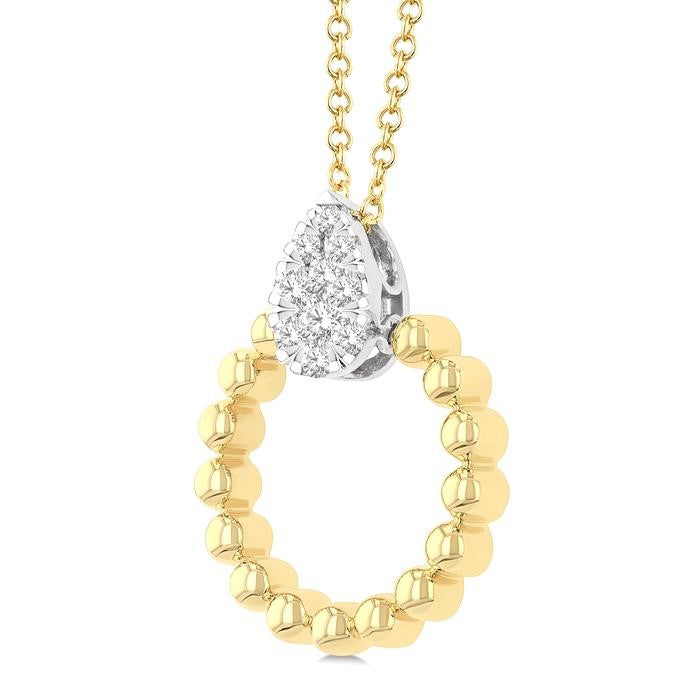 1/6 Ctw Round Cut Diamond Bead Shank Pear Shape Shine Bright Pendant With Chain in 10K Yellow and White Gold