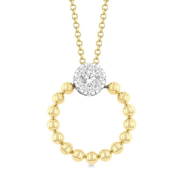 1/6 Ctw Round Cut Diamond Bead Shank Round Shape Shine Bright Pendant With Chain in 10K Yellow and White Gold