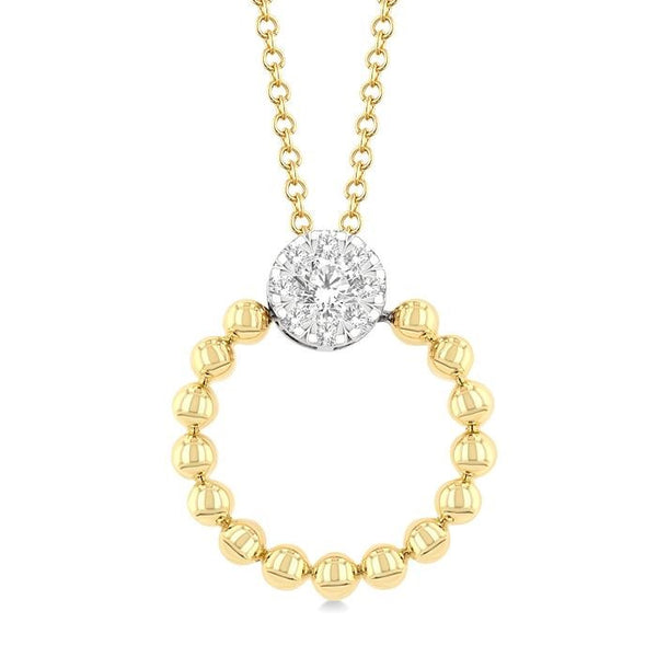 1/6 Ctw Round Cut Diamond Bead Shank Round Shape Shine Bright Pendant With Chain in 10K Yellow and White Gold