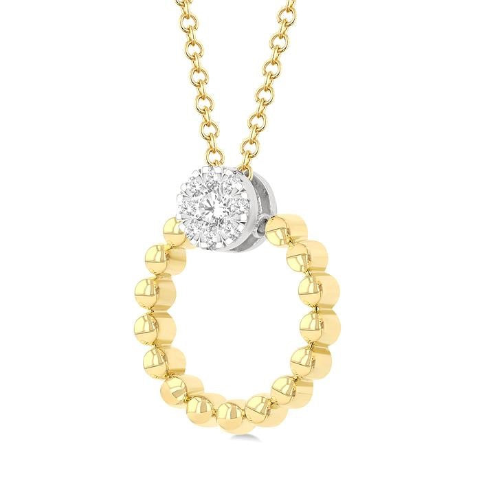 1/6 Ctw Round Cut Diamond Bead Shank Round Shape Shine Bright Pendant With Chain in 10K Yellow and White Gold