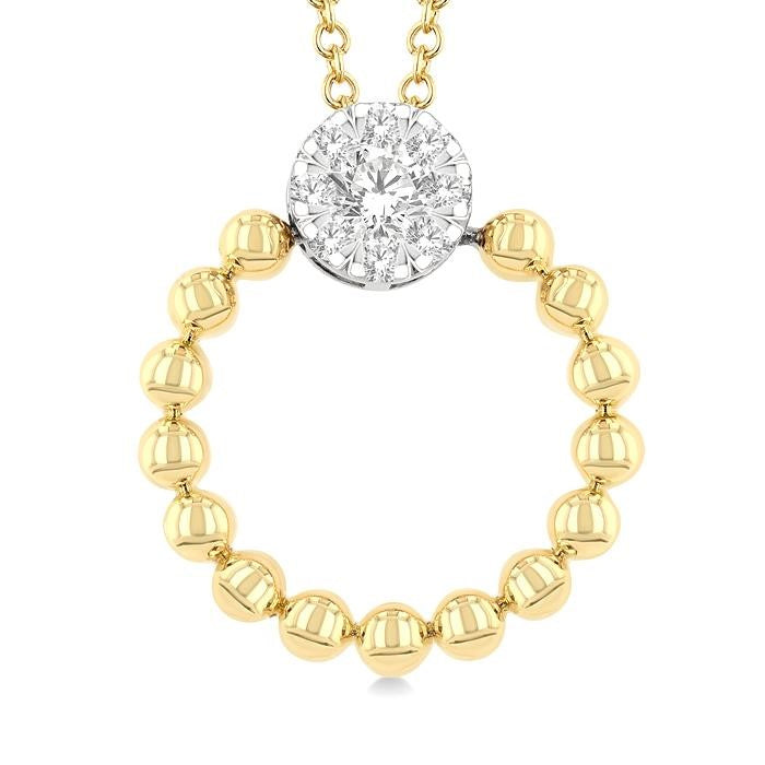 1/6 Ctw Round Cut Diamond Bead Shank Round Shape Shine Bright Pendant With Chain in 10K Yellow and White Gold