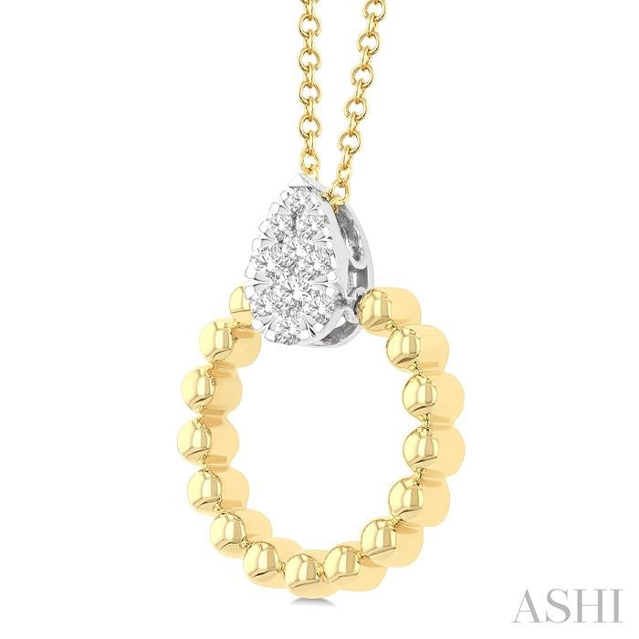 1/6 Ctw Round Cut Diamond Bead Shank Pear Shape Shine Bright Pendant With Chain in 10K Yellow and White Gold