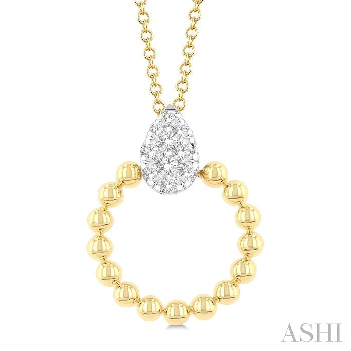 1/6 Ctw Round Cut Diamond Bead Shank Pear Shape Shine Bright Pendant With Chain in 10K Yellow and White Gold