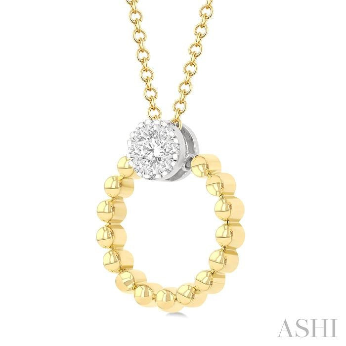 1/6 Ctw Round Cut Diamond Bead Shank Round Shape Shine Bright Pendant With Chain in 10K Yellow and White Gold